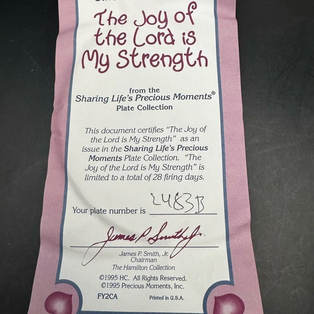Plate Sharing Life's Precious Moments The Joy of the Lord is My Strength W/ COA